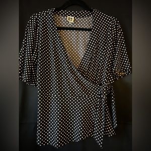 Black and cream wrap blouse